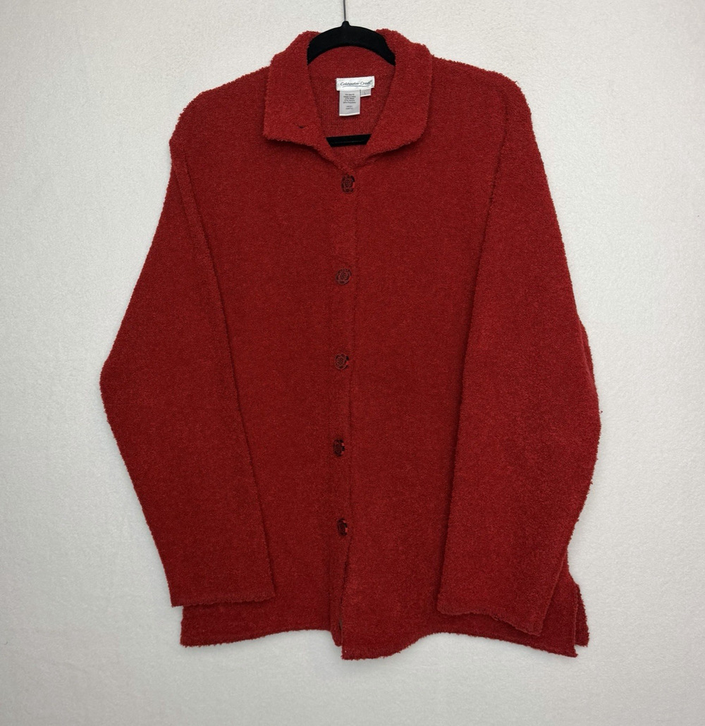 Coldwater Creek Women's Wool Blend Red Jacket Cardigan Button Down Size L